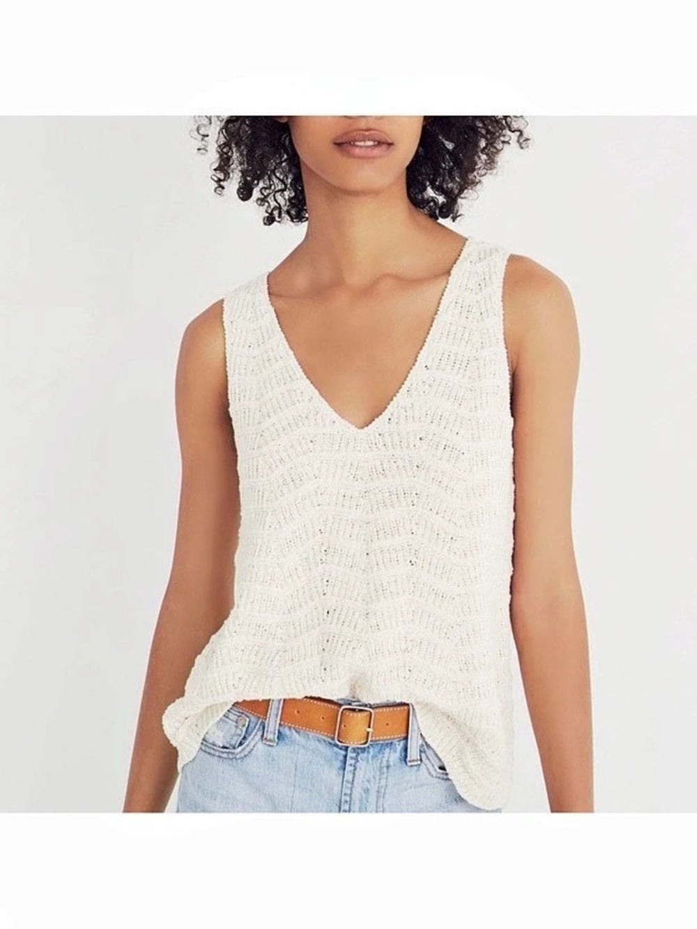 Madewell Textured V-Neck Sweater sleeveless Vest in Cream Size Small
